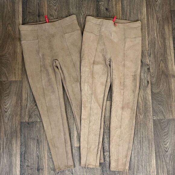 SPANX Pants - Spanx Women's Size L Camel High Waist Faux Suede Pull On Leggings Stretchy